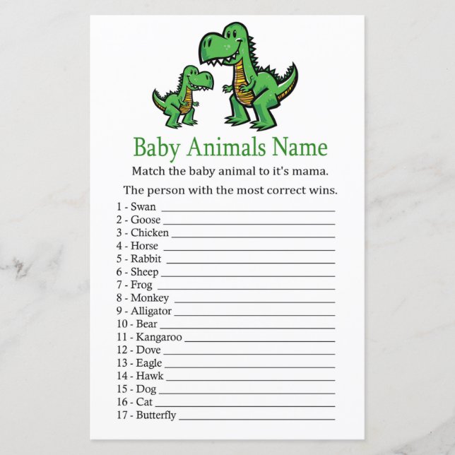 Papier T-rex Bébé Animaux Nom Jeu (Devant)