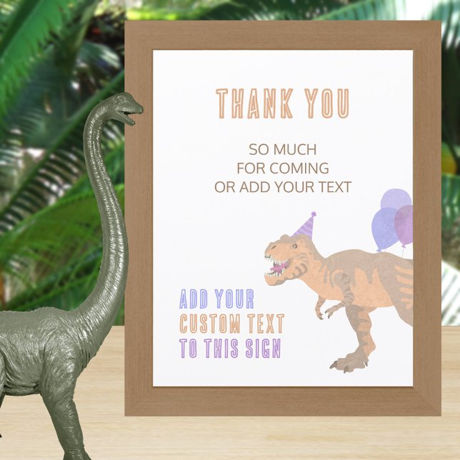 Papier T-Rex Tan Dinosaur Anniversaire Signal entièrement (With three text sizes, this budget dinosaur birthday party sign is ready to be customized by you)