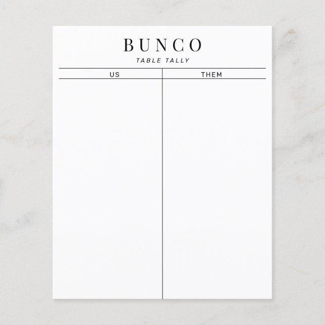 Papier Table Bunco simple noir et blanc (Devant)