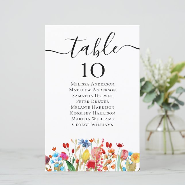 Papier Tableau des sièges du Mariage Fleur sauvage BUDGET (Debout devant)