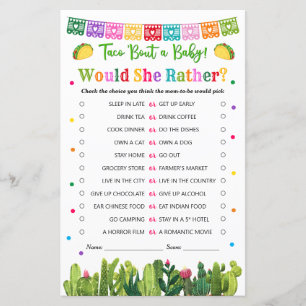 Papier Taco Baby shower Voudrait-Elle Plaire Jeu Cactus t