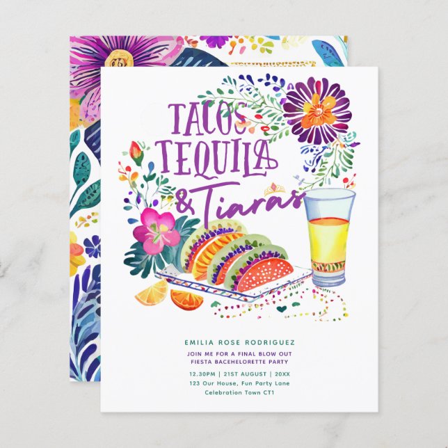 Papier Tacos Tequila Tiaras Dernière Fiesta Bachelorette (Devant / Derrière)