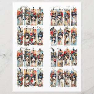 Papier Tags Fuzzy cut Dames avec Fleurs