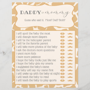 Papier Tan Baby Giraffe Baby shower Jeu Qui L'A Dit