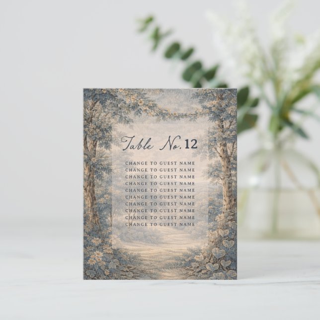 Papier Tapestry Blue Toile wedding table seating chart (Debout devant)