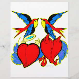 Papier Tatouage hirondelle et coeur