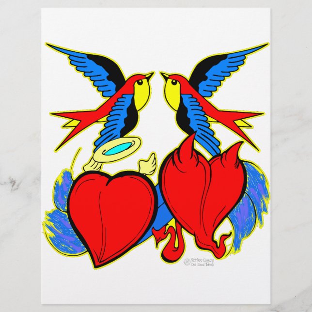 Papier Tatouage hirondelle et coeur (Devant)