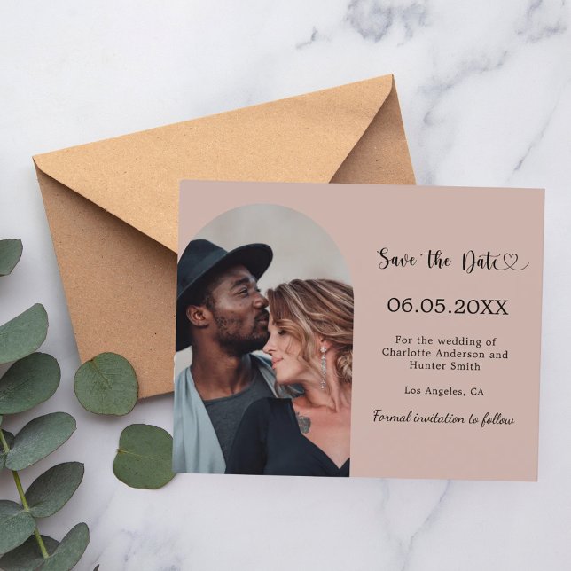 Papier Taupe arch photo wedding Save the Date card (Créateur téléchargé)