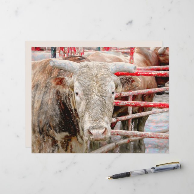 Papier Taureau de Rodéo Rustique Country Western (Devant/Arrière en situation)