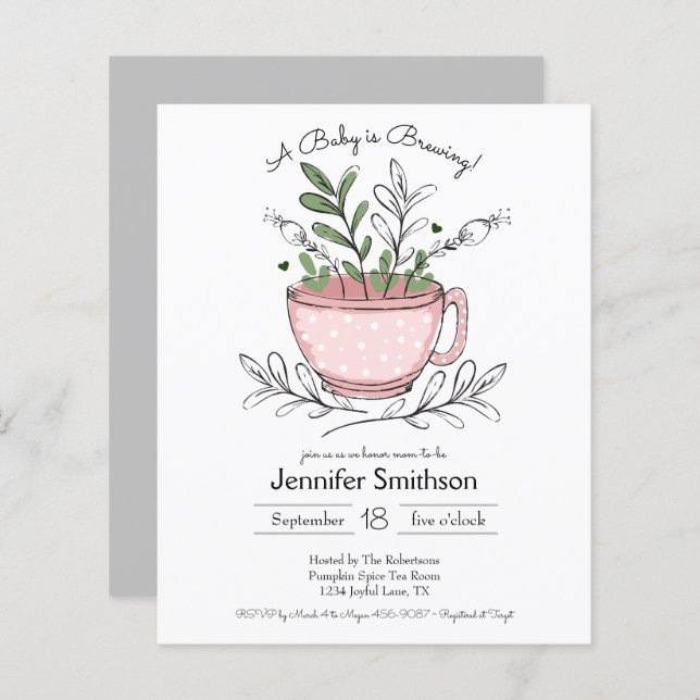 Papier Tea Cup Tea Party Baby shower Budget Invitations (Devant / Derrière)