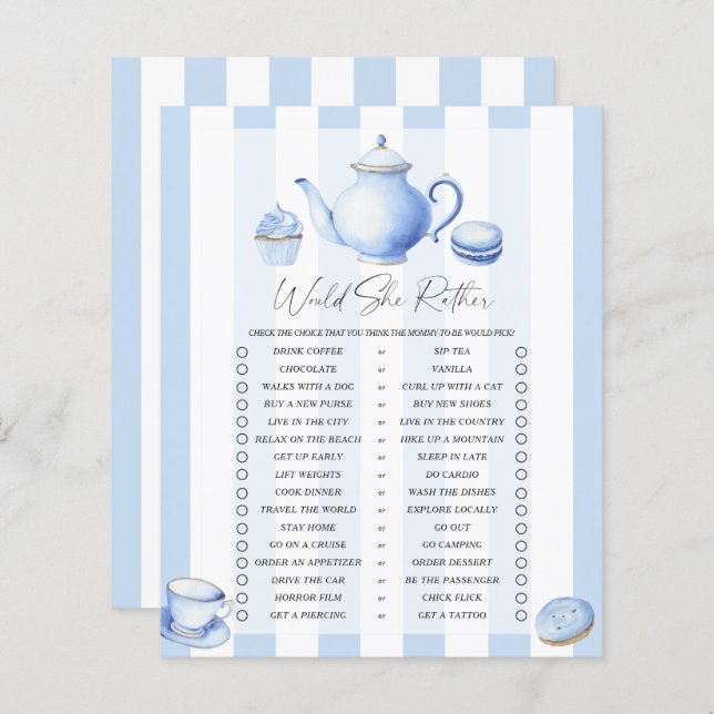 Papier Tea party baby shower Elle préfère jeu (Devant / Derrière)