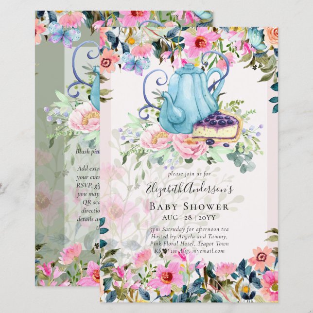 Papier Tea Party Baby Shower Invitations (Devant / Derrière)