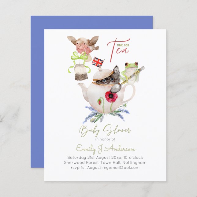 Papier Tea Party Baby Shower Invitations Cute Tea Pot (Devant / Derrière)