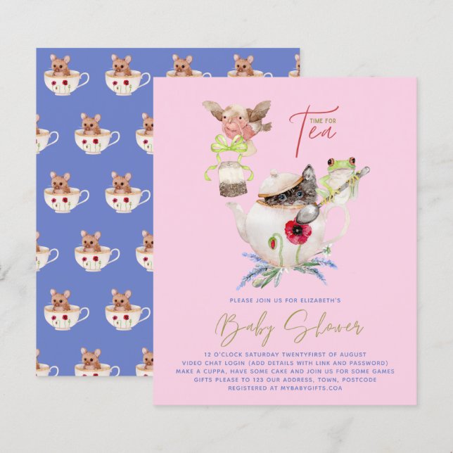 Papier Tea Party Baby Shower Invitations Cute Tea Pot (Devant / Derrière)