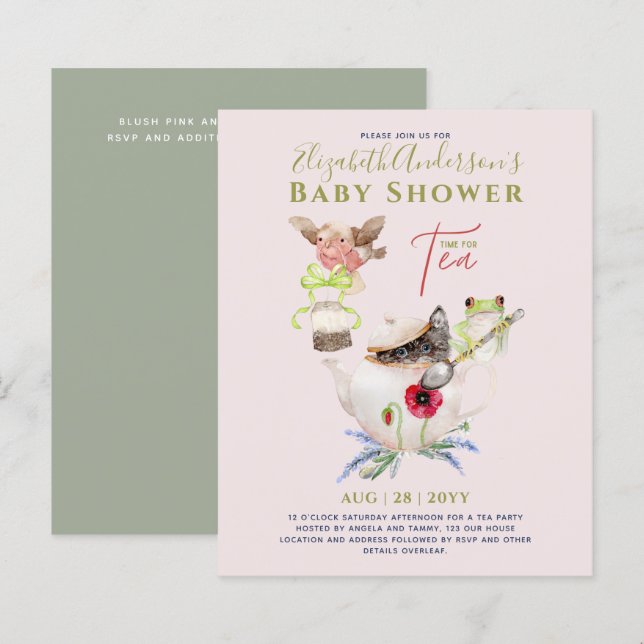 Papier Tea Party Baby Shower Invitations Cute Tea Pot (Devant / Derrière)