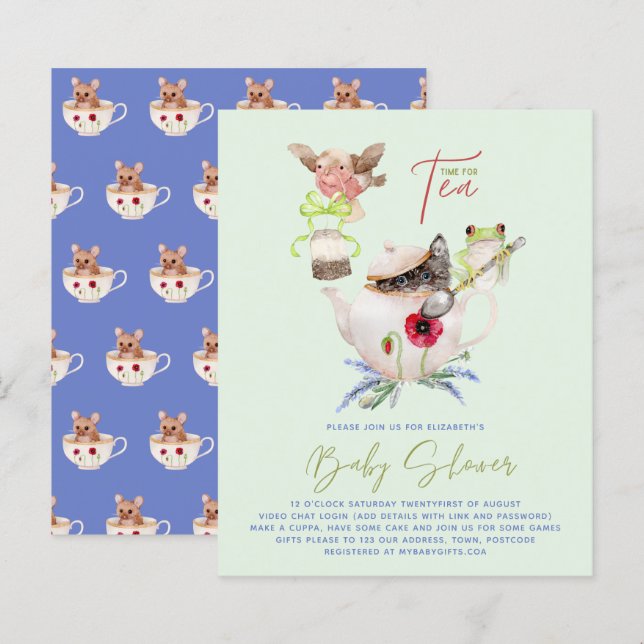 Papier Tea Party Baby Shower Invitations Cute Tea Pot (Devant / Derrière)