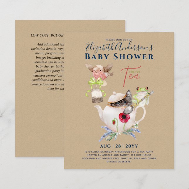 Papier Tea Party Baby Shower Invitations Cute Tea Pot (Devant / Derrière)