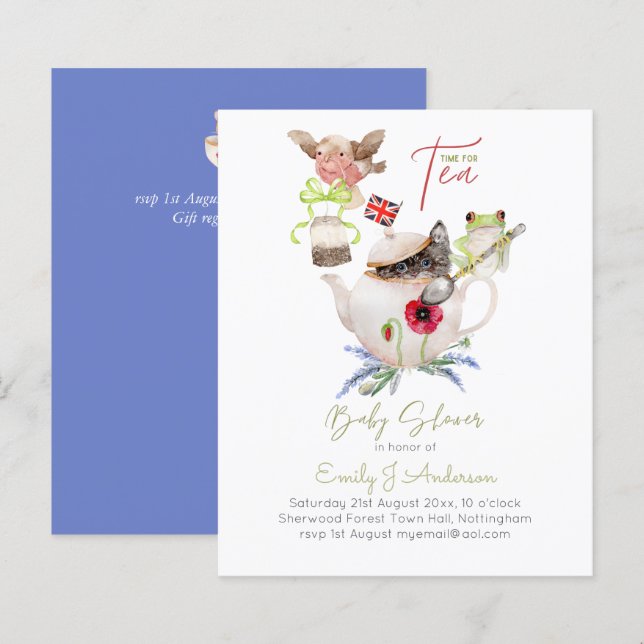 Papier Tea Party Baby Shower Invitations Cute Tea Pot (Devant / Derrière)