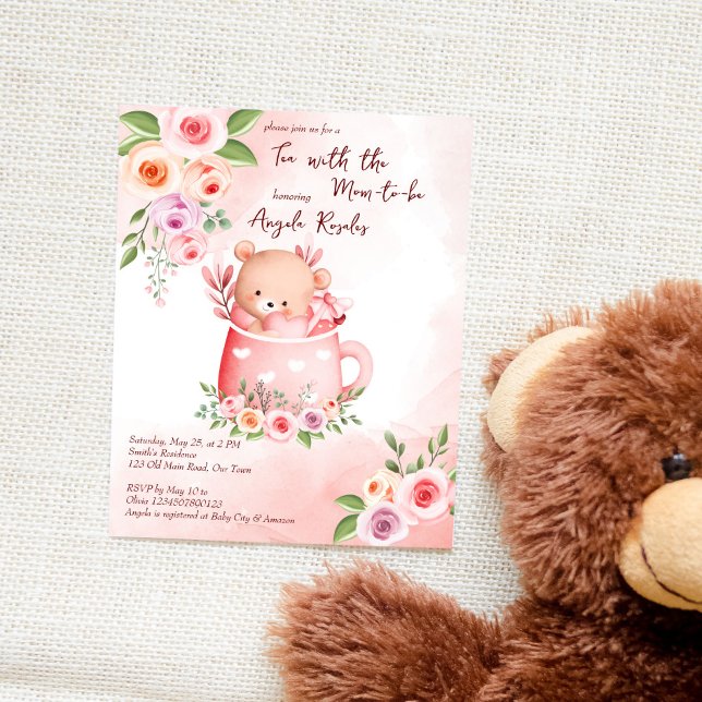 Papier Tea party baby shower teddy boug budget invitation (Créateur téléchargé)