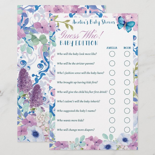 Papier Tea party Devinez qui édition bébé jeux de Baby sh (Devant / Derrière)