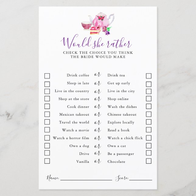 Papier Tea Party Fête des mariées Voudrait-elle plutôt jo (Devant)