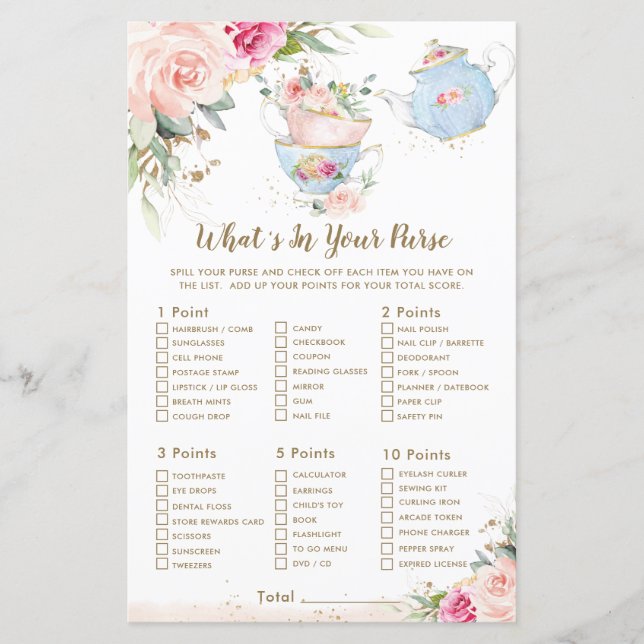Papier Tea Party Floral Shower What's In Your Purse Game (Devant)