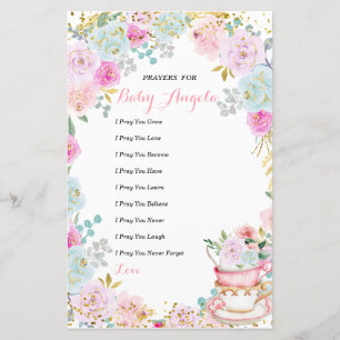 Papier Tea Party Pastel Prières florales pour bébé