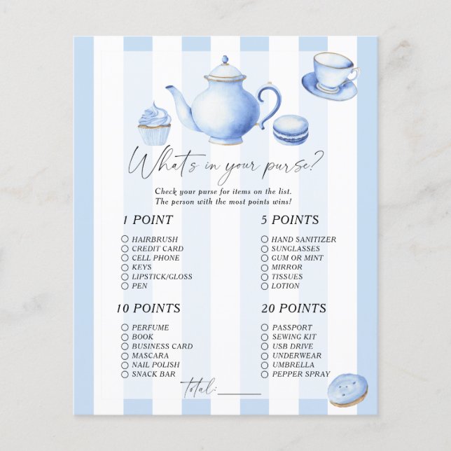 Papier Tea party - Qu'y a-t-il dans votre sac à main (Devant)