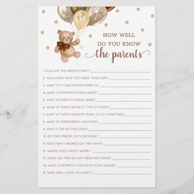 Papier Teddy Bear À Quel Point Connaissez-Vous Le Jeu Des (Devant)