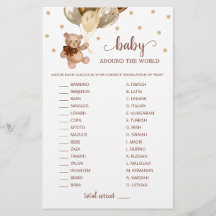 Papier Teddy Bear Baby autour du monde jeu