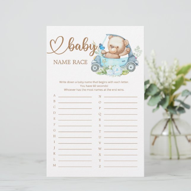 Papier Teddy Bear Baby shower Baby Name Race Game (Debout devant)