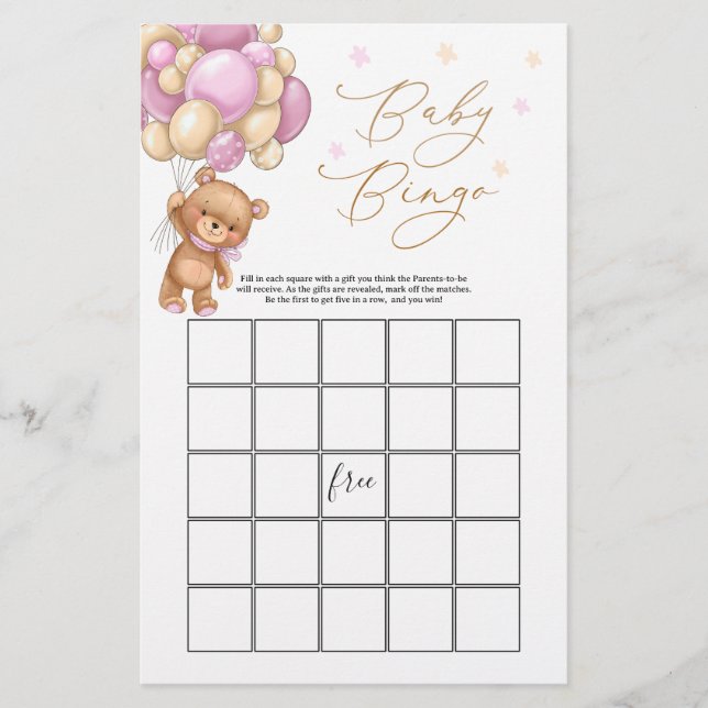 Papier Teddy Bear Baby shower Bingo Jeu (Devant)