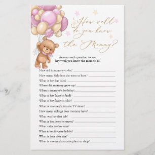 Papier Teddy Bear Baby shower Jeu Qui Connaît Maman Meill