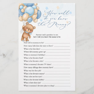 Papier Teddy Bear Baby shower Jeu Qui Connaît Maman Meill