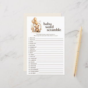 Papier Teddy Bear Baby shower Word Scramble Jeu