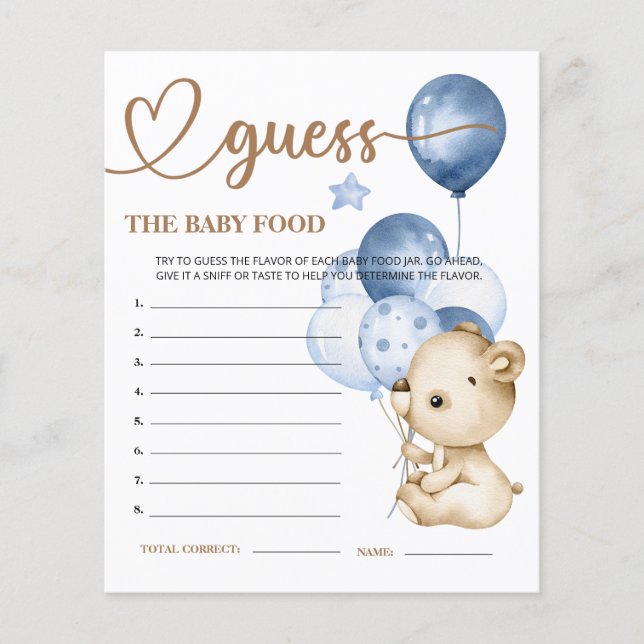 Papier Teddy Bear Bear Bear Guess the Baby Food Card. (Devant)