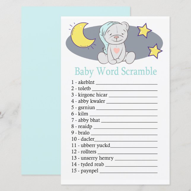 Papier Teddy bear Bébé jeu de brouillage de mot (Devant / Derrière)