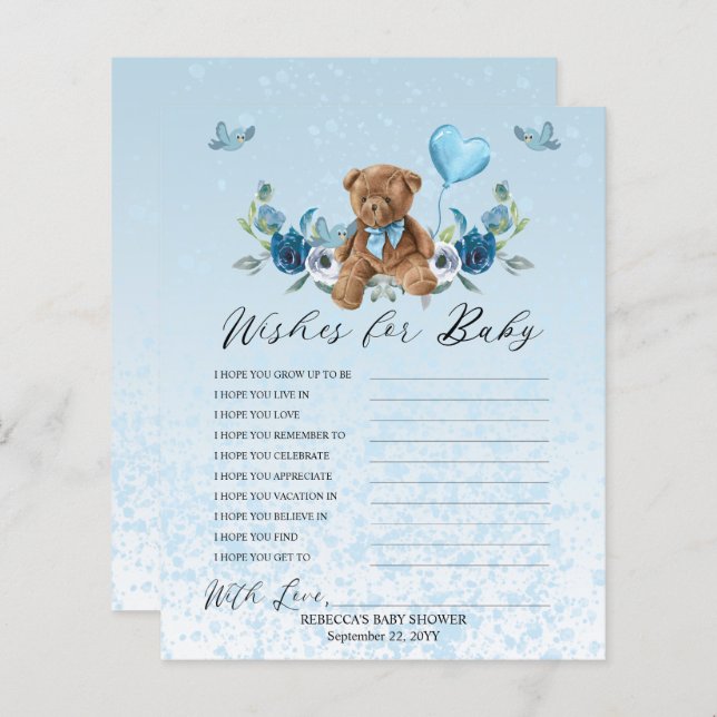 Papier Teddy Bear Blue Balloon Wives for Baby Game (Devant / Derrière)