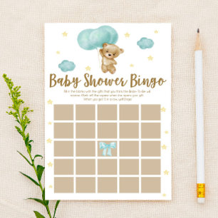 Papier Teddy Bear Blue Balloons Bingo Baby shower Jeu
