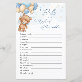 Papier Teddy Bear Blue Balloons Word Scramble Jeu