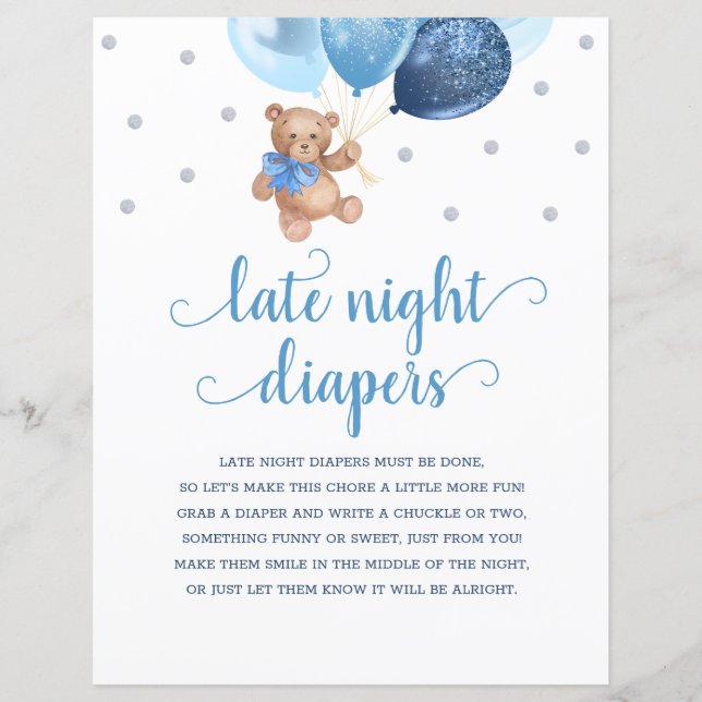Papier Teddy Bear Blue Et Silver Late Night Diapeurs Jeu (Devant)