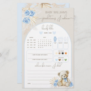 Papier Teddy Bear Boho Blue Baby shower Prediction Jeu