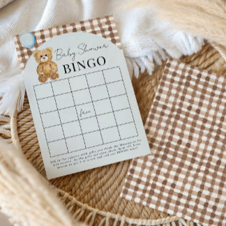 Papier Teddy Bear Boy Baby shower Soft Blue Bingo Card
