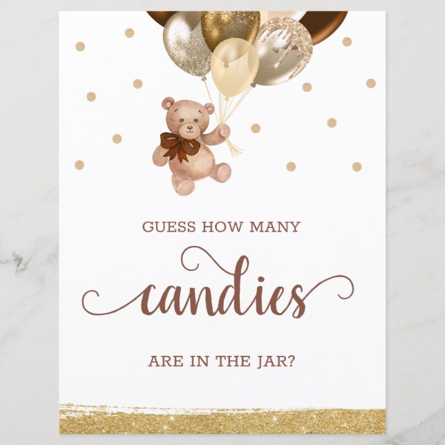 Papier Teddy Bear Devine Combien de bonbons Signer Baby s (Devant)