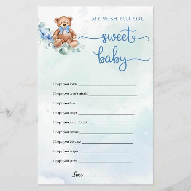 Papier Teddy Bear Eucalyptus Wreath Boy Baby shower Jeu (Devant)