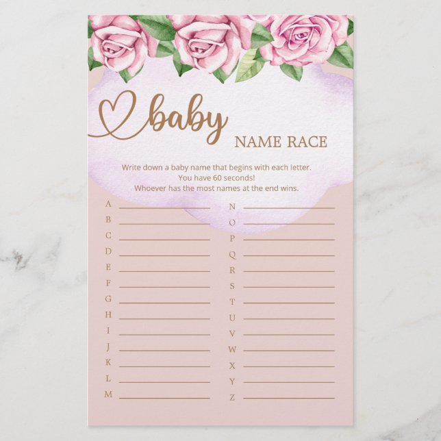 Papier Teddy Bear Girl Baby shower Baby Name Race Jeu (Devant)