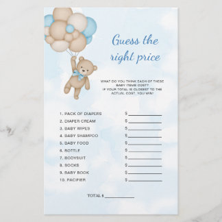 Papier Teddy Bear Guess The Price Baby Shower Game