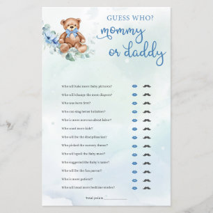 Papier Teddy Bear maman ou papa garçon Baby shower jeu
