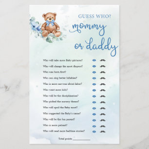 Papier Teddy Bear maman ou papa garçon Baby shower jeu