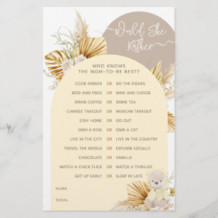 Papier Teddy Bear Modern Boho Girl jeu Baby shower